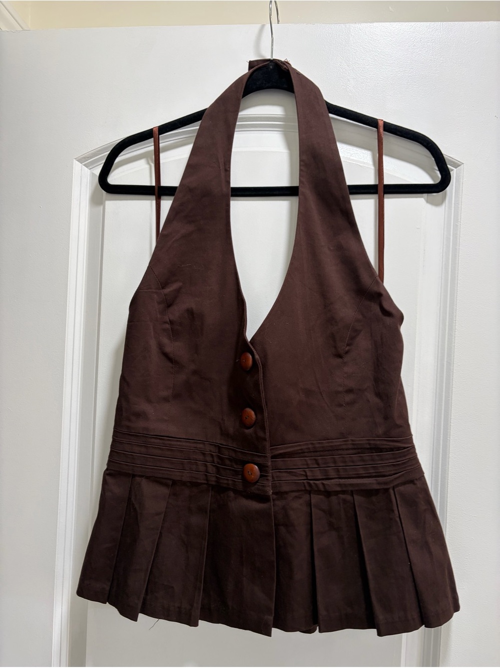 D.F.A. New York Chocolate Brown Halter Vest Peplum Top Size S